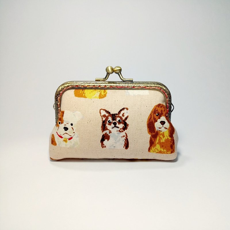 [Doggie Illustrated Book-Beige] Gold-mouthed Coin Purse Clutch - กระเป๋าคลัทช์ - ผ้าฝ้าย/ผ้าลินิน ขาว