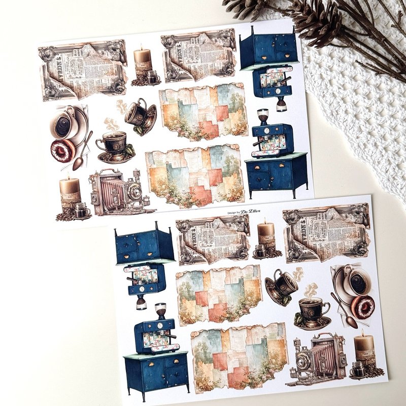 A696 - Coffee props - 貼紙 - 紙 