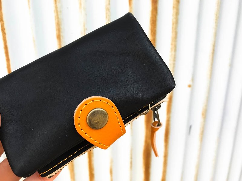 POCKET Cool black with honey accents Pocket plump key case PPK-KKC-C for coin purses - ที่ห้อยกุญแจ - หนังแท้ สีดำ