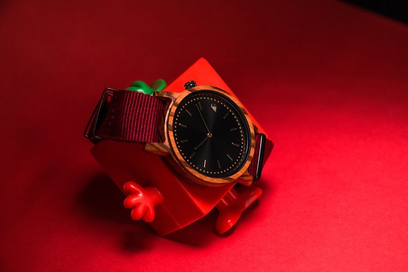 PRIME 1.2.1 Zebrawood Wooden Watch - Burgundy 42mm - 男錶/中性錶 - 木頭 紅色