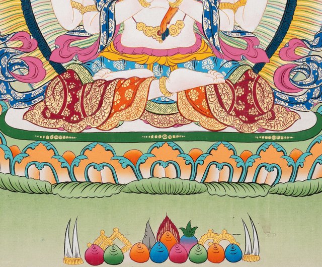 四本腕の観音菩薩のタンカ絵画 - ショップ Boudha Stupa Thanka