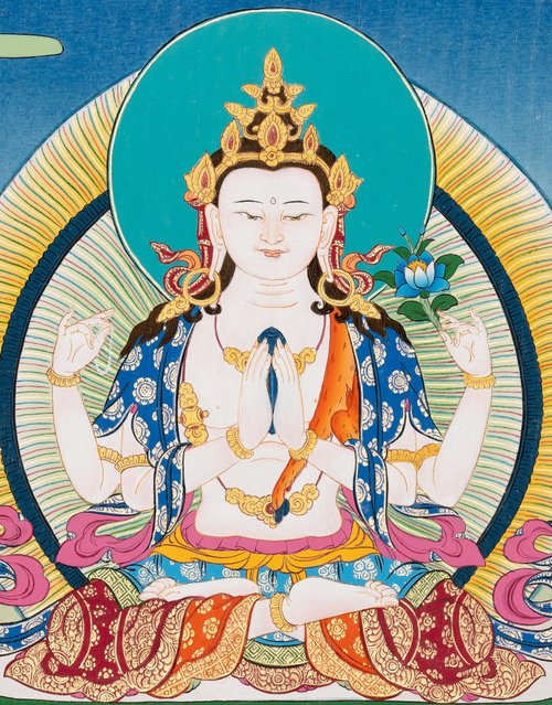 四本腕の観音菩薩のタンカ絵画 - ショップ Boudha Stupa Thanka