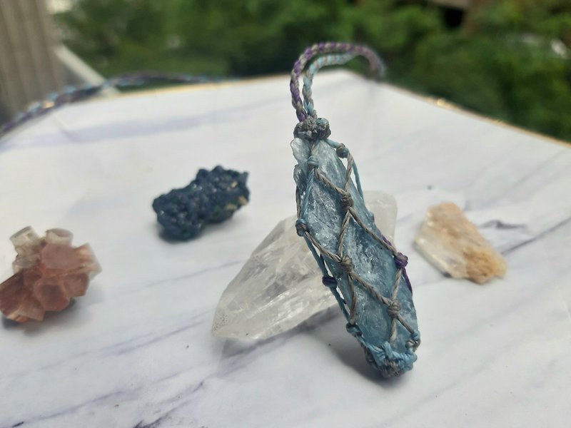 藍晶石 蠟線編織項鍊 生日禮物 項鍊 水晶 - 項鍊 - 寶石 藍色