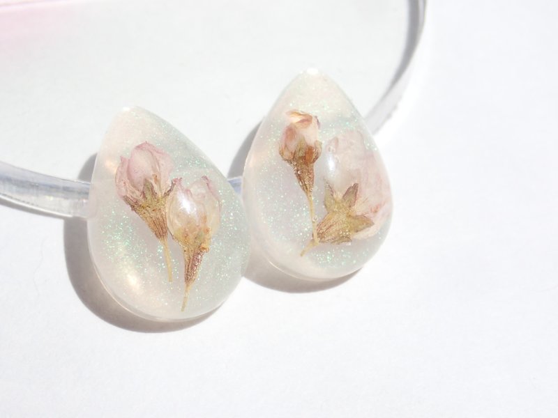 Keio Sakura no Tsubomi Drops Earrings Clip-On - 耳環/耳夾/耳骨夾 - 植物．花 粉紅色