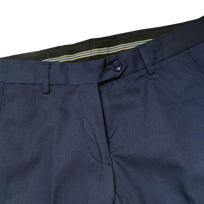 Herringbone pattern narrow suit pants-HB-3588 - กางเกงขายาว - ไฟเบอร์อื่นๆ สีน้ำเงิน