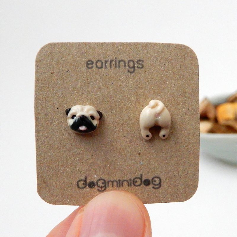 ฺPug earrings with papercraft box for dog lovers. - Earrings & Clip-ons - Other Materials 