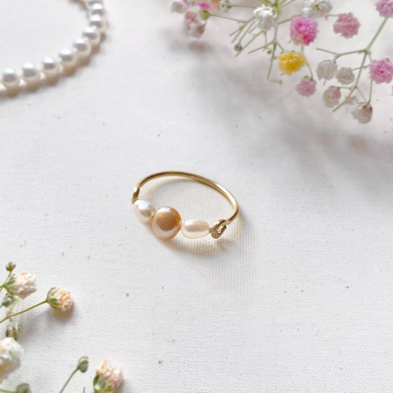 美國進口14K注金 橘粉色天然淡水巴洛克珍珠 戒指情人節禮物 - 戒指 - 貴金屬 