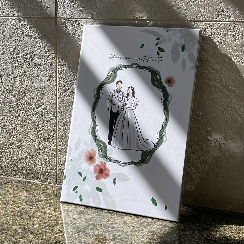 【客製化禮物】客製化結婚書約(含書約夾)  婚禮小物 似顏繪 - 結婚證書 - 紙 卡其色