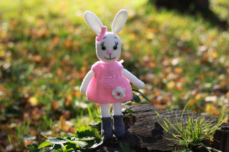 pink bunny, Crochet bunny, Crochet bunny Stuffed toy, bunny toy,  knitted bunny - 寶寶/兒童玩具/玩偶 - 羊毛 粉紅色