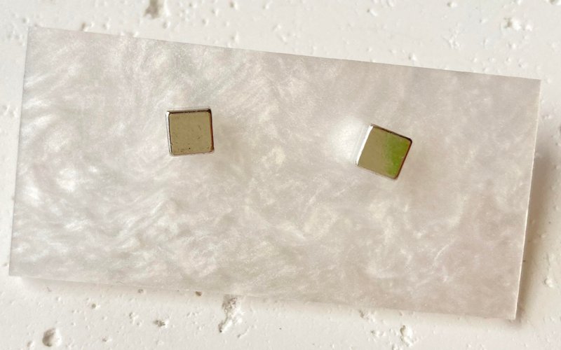鍍銀色方塊耳環方形耳環925純銀耳環裸石寶石輕珠寶半寶石 - 耳環/耳夾/耳骨夾 - 其他金屬 銀色