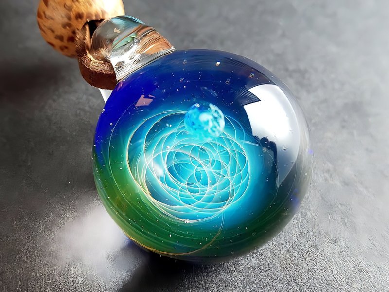 Omigra 宇宙玻璃地球吊墜項鏈手工製作 適合男士女士 - 項鍊 - 玻璃 藍色