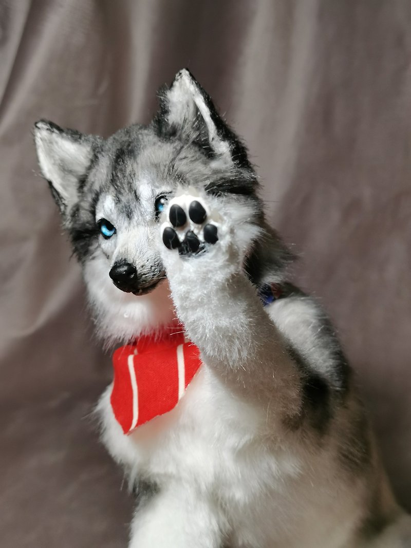 Husky Dog realistic animal stuffed! art doll poseable - Stuffed Dolls & Figurines - Other Man-Made Fibers White