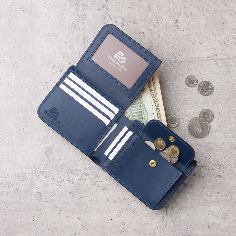 Flip ID Coin Pocket Short Clip Coin Wallet /ブルーネイビー - 財布 - 革 ブルー