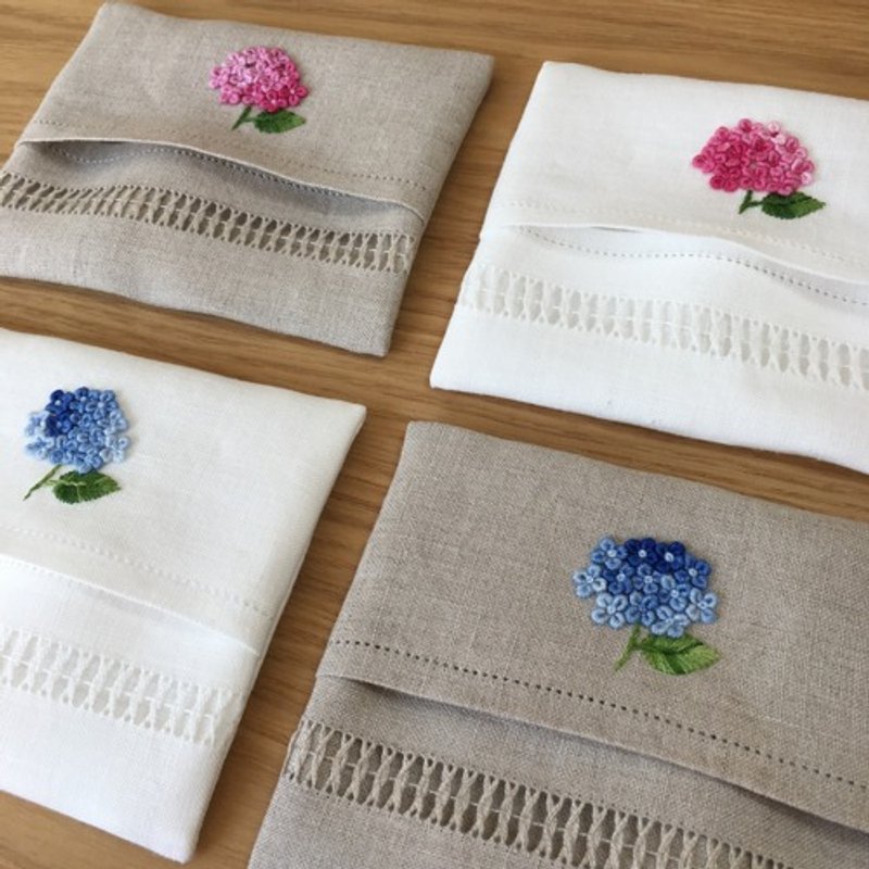 Pinkoi Proxy Purchase - Rainy season hydrangea | Hand embroidered and hand tailored soft Linen pocket Tissue Box - Toiletry Bags & Pouches - Cotton & Hemp 