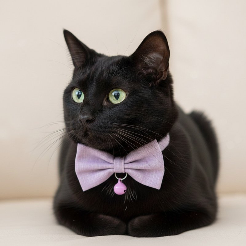 Lavender Purple Bow Pet Decorative Collar Cat Small Dog Mini Dog - ปลอกคอ - ผ้าฝ้าย/ผ้าลินิน สีม่วง