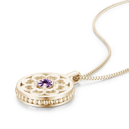 Majade Jewelry Design 紫水晶錢幣項鍊-個性訂製銀幣吊墜-純銀徽章刻字頸鍊-2月生日石