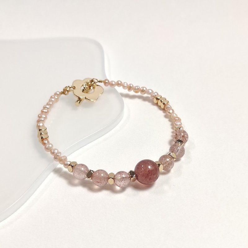 Gummy Harbor [Strawberry Gummy] Square Strawberry Crystal/Freshwater Pearl/Love Popularity - Bracelets - Crystal Pink