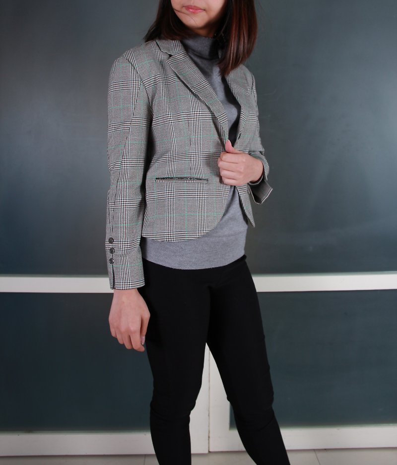 Short Classic Plaid Blazer / Clearance - Women's Blazers & Trench Coats - Other Man-Made Fibers 