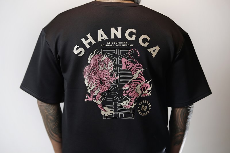 Double Potassium SG Subduing Dragon and Tiger Trend T-shirt [Sports Style] - ชุดกีฬาผู้ชาย - เส้นใยสังเคราะห์ สีดำ