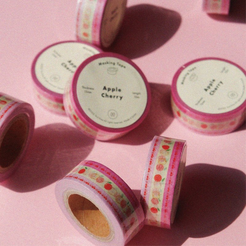 Apple Cherry Masking Tape - 紙膠帶/和紙/PET - 紙 粉紅色