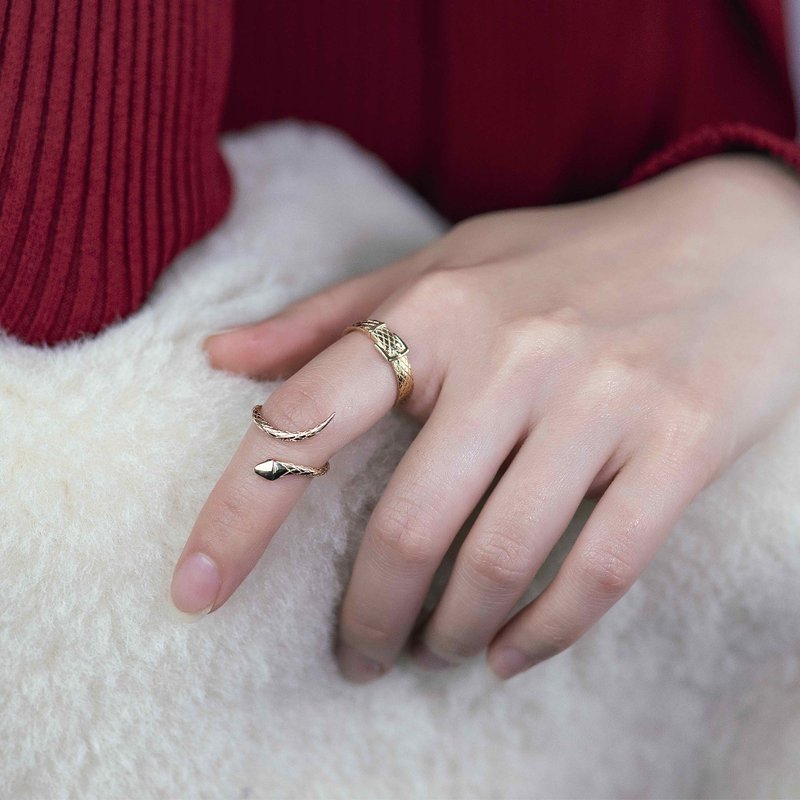 【PurpleMay Jewellery】14k Solid Gold Snake Open Ring - R156 - แหวนทั่วไป - เครื่องประดับ สีทอง