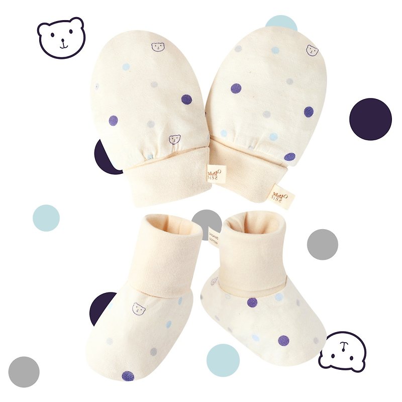 [SISSO Organic Cotton] Fashion Beige Bear Lyocell Cotton Gloves X Foot Set - ถุงเท้าเด็ก - ผ้าฝ้าย/ผ้าลินิน ขาว