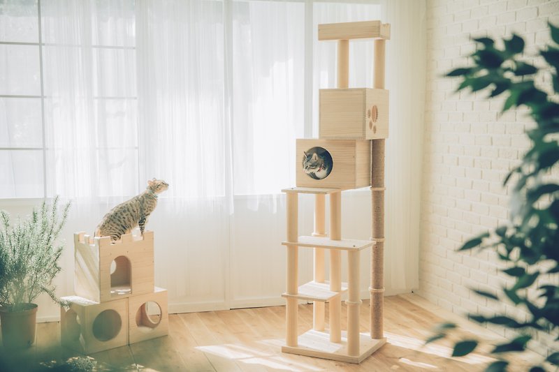 【L001】MiCHA 夢工房 - 樂高概念貓跳台 - 幸福豪宅 - 貓跳台/貓抓板 - 木頭 咖啡色