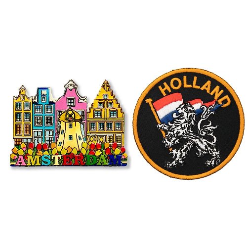 A-ONE 荷蘭阿姆斯特丹彩色房彩色磁鐵+荷蘭標誌皮夾徽章【2件組】彩色
