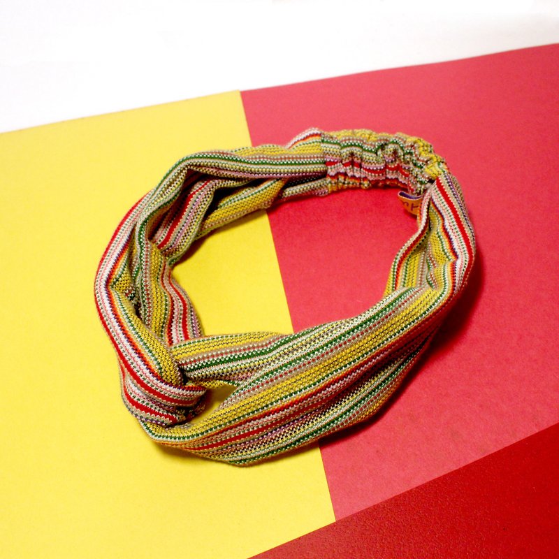 Ethnic style color striped elastic hair band limited edition - Headbands - Cotton & Hemp Yellow