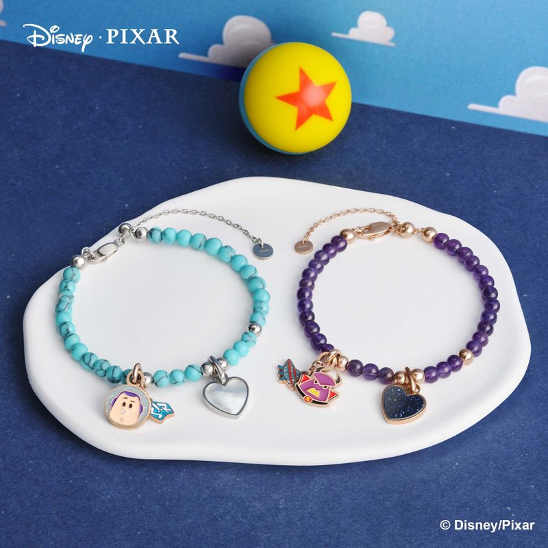 Pixar Toy Story Customized Silver Beaded Heart Tag Gemstone Bracelet (4 Colours) - Bracelets - Gemstone Purple