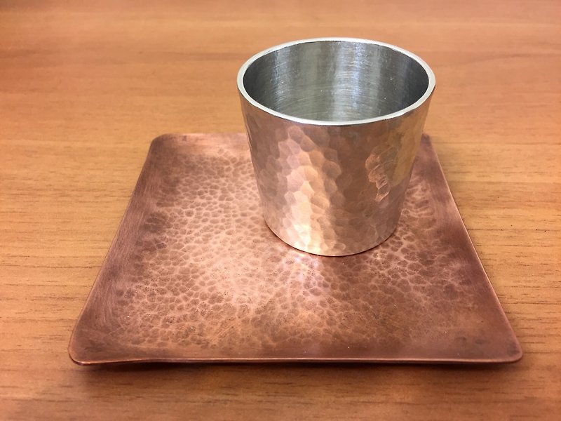 Red copper hammered square plate (without tin cup) - Teapots & Teacups - Other Metals 