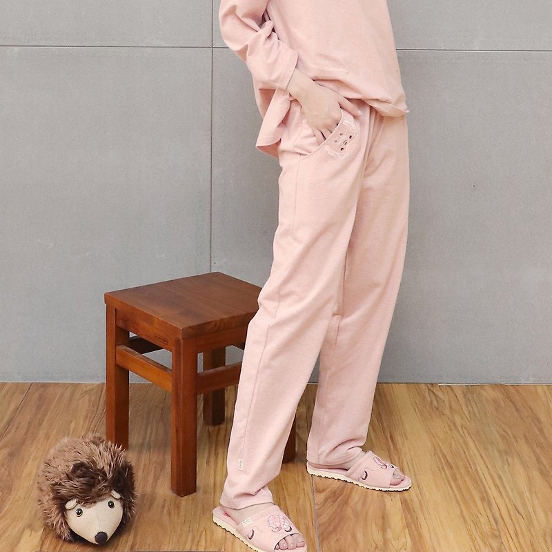 Sequined Hedgehog MIT Organic Cotton Home Pants (Linen Pollen) - Loungewear & Sleepwear - Cotton & Hemp Pink