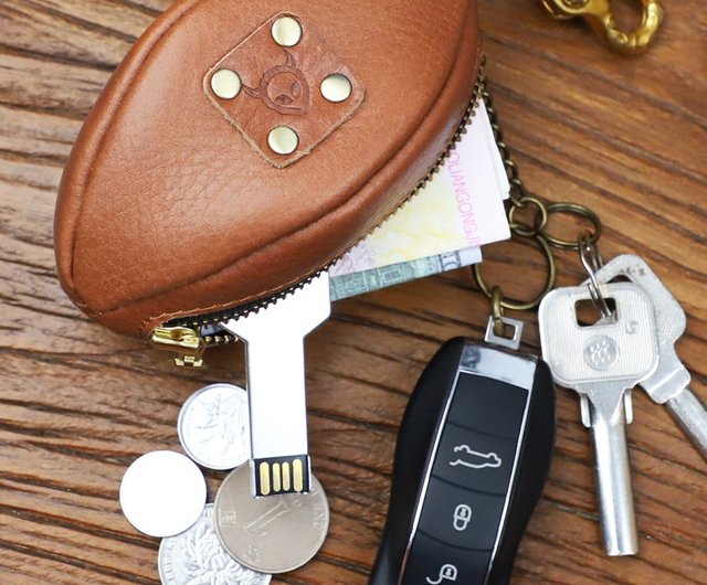 Genuine Leather Key Wallet Small Coin Purse With Keychain Portable