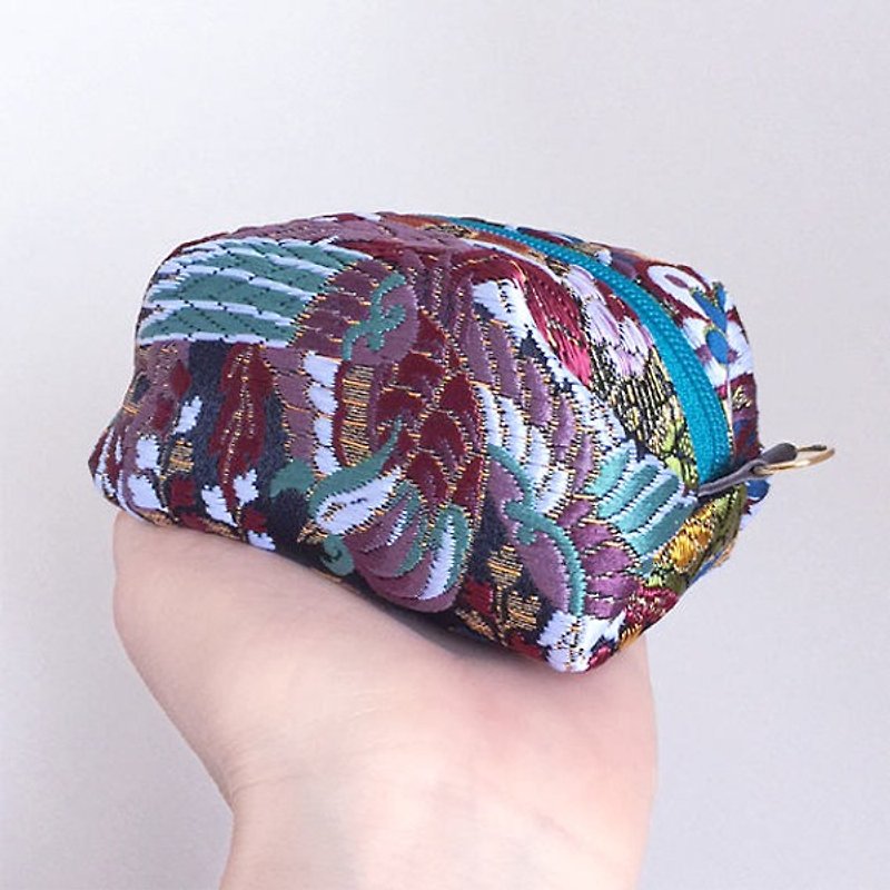Pouch with Japanese traditional pattern, Kimono (Small) "Brocade" - Toiletry Bags & Pouches - Other Materials Blue