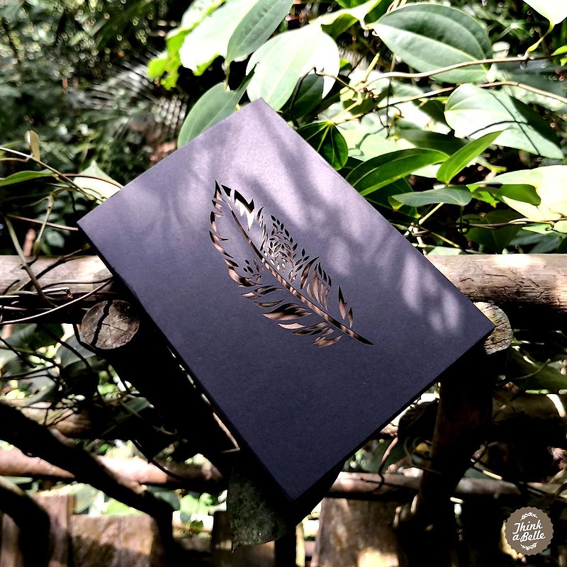 Carve Feather Leaf Notebook 200pg Recycled Paper - สมุดบันทึก/สมุดปฏิทิน - กระดาษ สีดำ