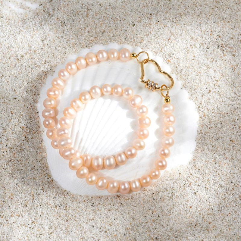 Natural Pink Freshwater Pearl Necklace with Heart Clasp 7-8mm Birthday Gift - Necklaces - Pearl Pink