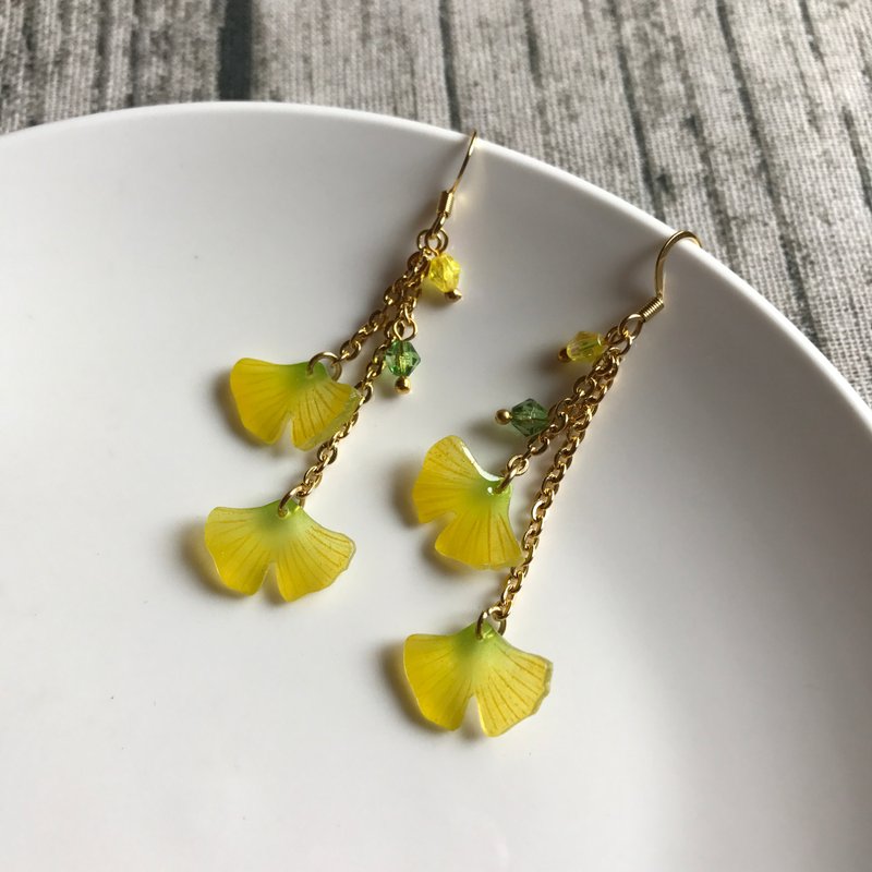 Ginkgo Dangle Earrings - Earrings & Clip-ons - Plastic Yellow