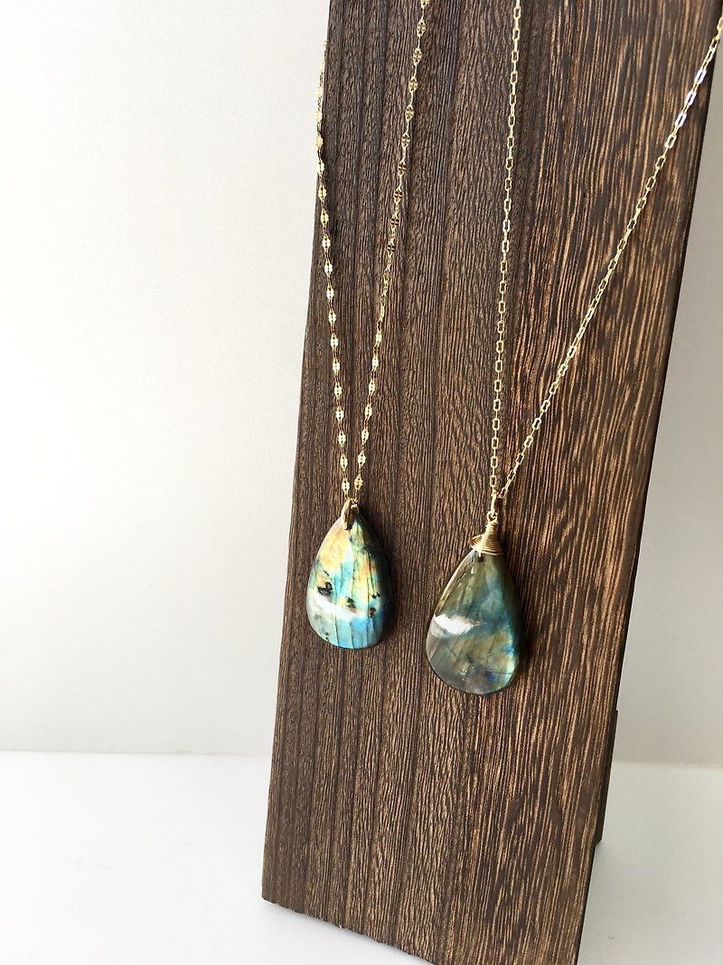 Labradorite long necklace - สร้อยคอยาว - หิน สีน้ำเงิน
