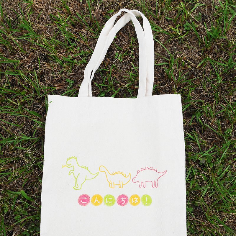 Dinosaur X geometric canvas bag - กระเป๋าแมสเซนเจอร์ - ผ้าฝ้าย/ผ้าลินิน 