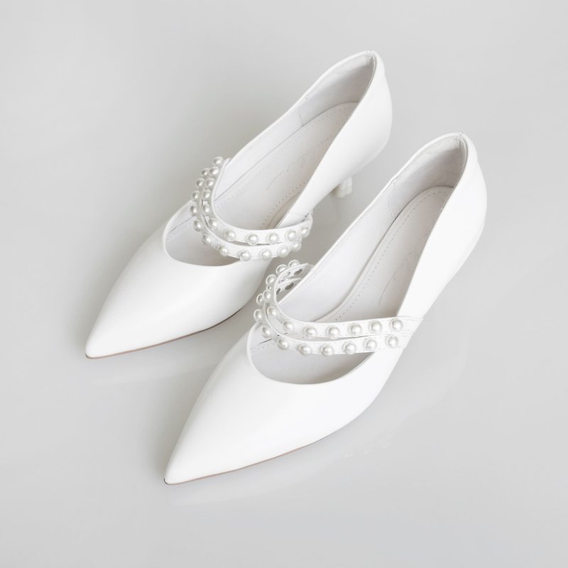 Hepburn Small Pearl Sheepskin Heels - Snow White - High Heels - Genuine Leather White