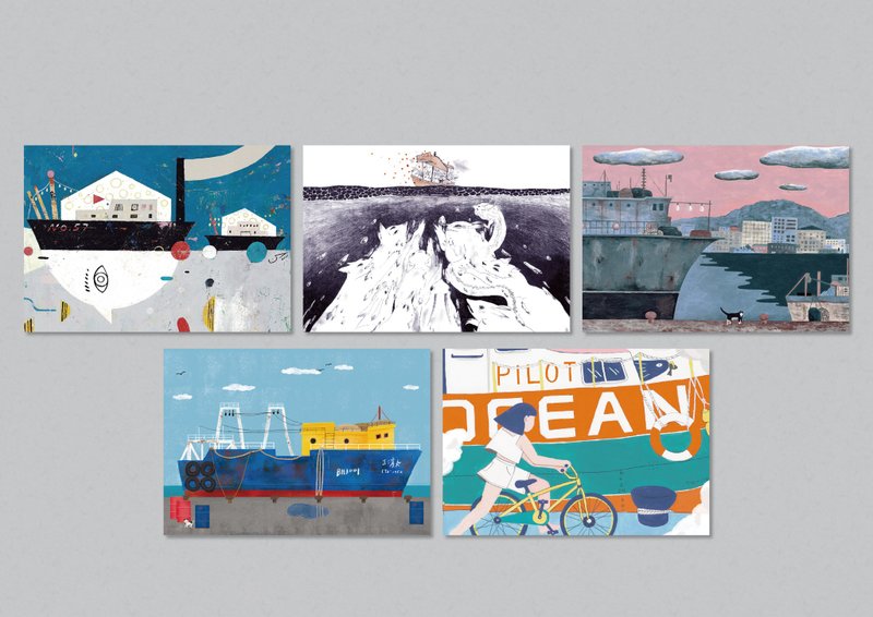 Postcards with illustrations of Zhengbin Fishing Port (5 sheets) - การ์ด/โปสการ์ด - กระดาษ 