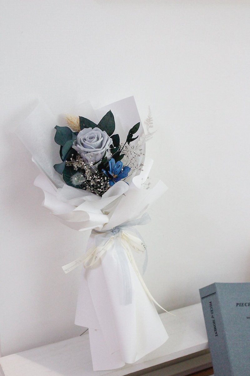 冷灰藍單朵永生玫瑰 - 乾燥花/永生花 - 植物．花 