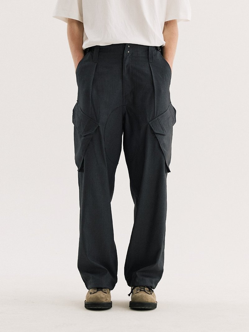 Navy pocket structured drawstring cuffs overalls casual pants - กางเกงขายาว - เส้นใยสังเคราะห์ หลากหลายสี