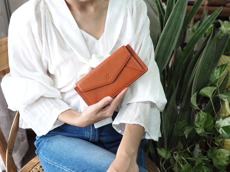 Sundae (Mocha) : SLIM Long wallet, Leather, Orange-brown wallet, leather wallet - 錢包/皮夾/長短夾 - 真皮 橘色