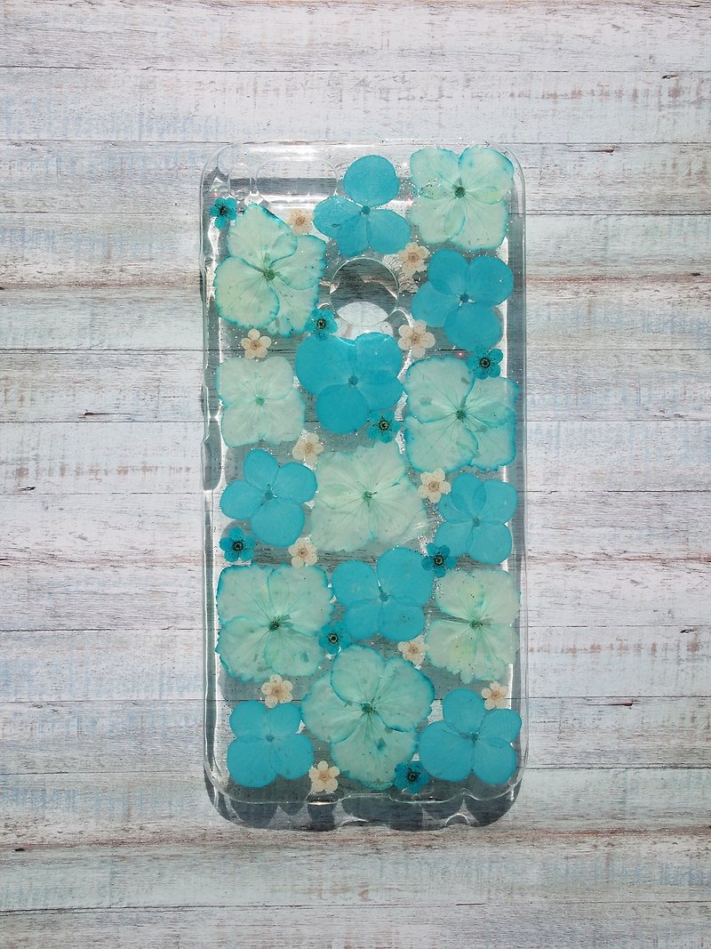 Pressed flowers phone case, MI A1, Blue Hydrangea - Phone Cases - Plastic Multicolor
