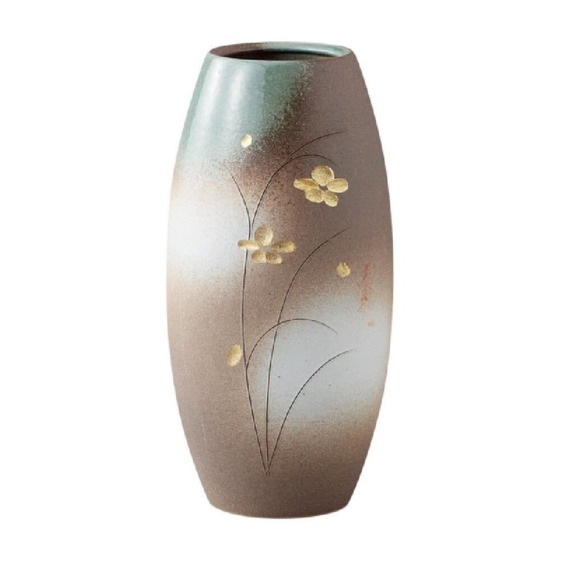 [Moving-in gift/store opening gift] Shigaraki-No. 8 vase with golden grass pattern - เซรามิก - ดินเผา สีนำ้ตาล