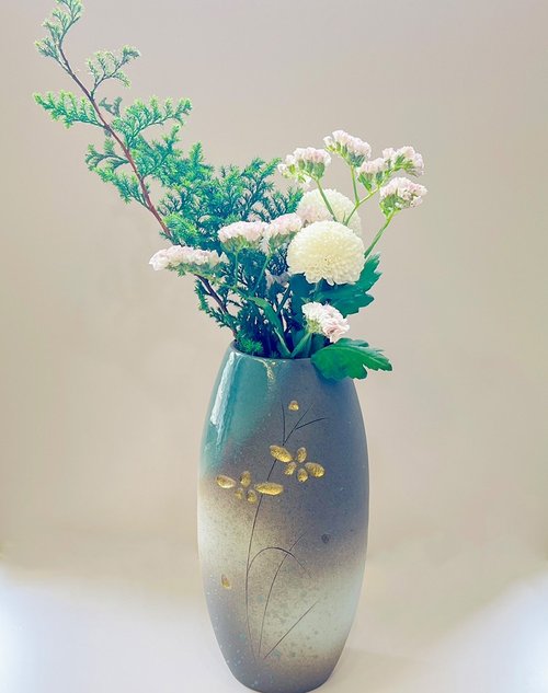 Risō 理想的生活｜蒔花弄藝 【入厝禮/開店禮】信樂燒-8號花瓶 金草花紋