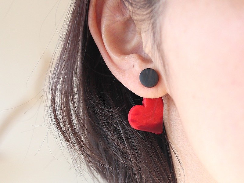 Heart Earrings / Earrings - ต่างหู - ดินเหนียว สีแดง
