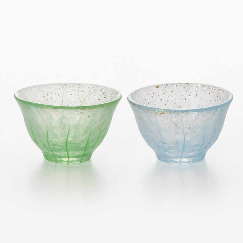 (一對價)70cc【ADERIA】夏竹流水 日本津輕庄内金箔手工玻璃祝杯 - 酒杯/酒器 - 玻璃 綠色