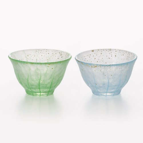 MSA玻璃雕刻 (一對價)70cc【ADERIA】夏竹流水 日本津輕庄内金箔手工玻璃祝杯